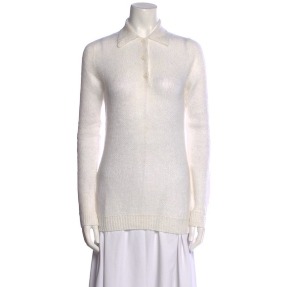 Prada Mohair Knit Polo Shirt in Ivory - Picture 1 of 10